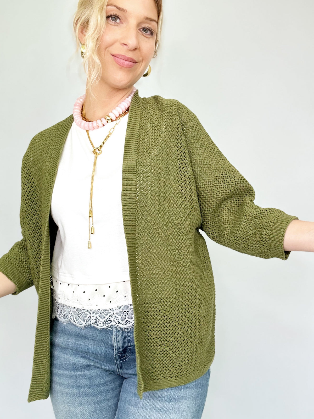 Kyra Diamond Pattern Cardigan Moss