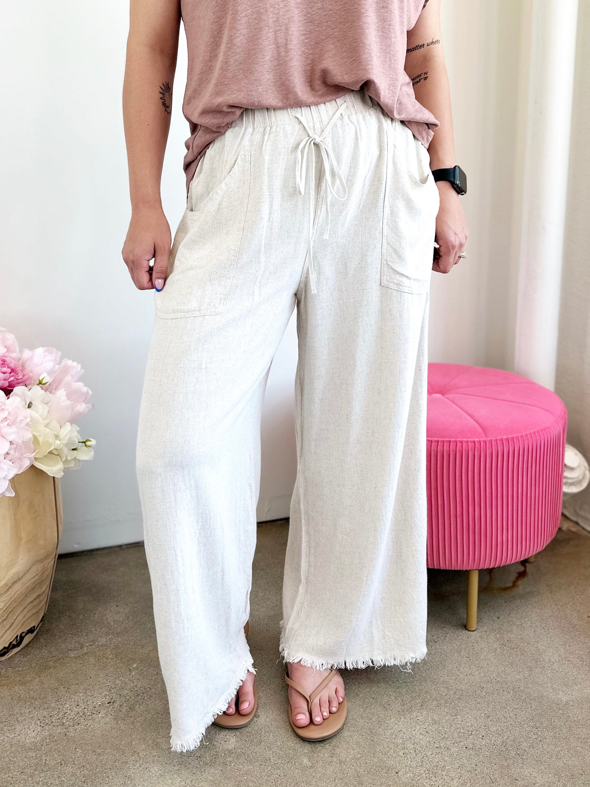 Baylor Cropped Wide Leg Pants Oatmeal