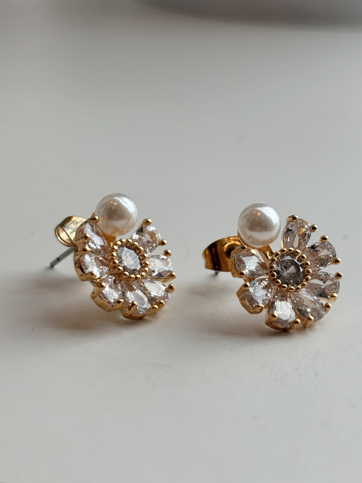 Gold Plated Cubic Zirconia Flower Earrings