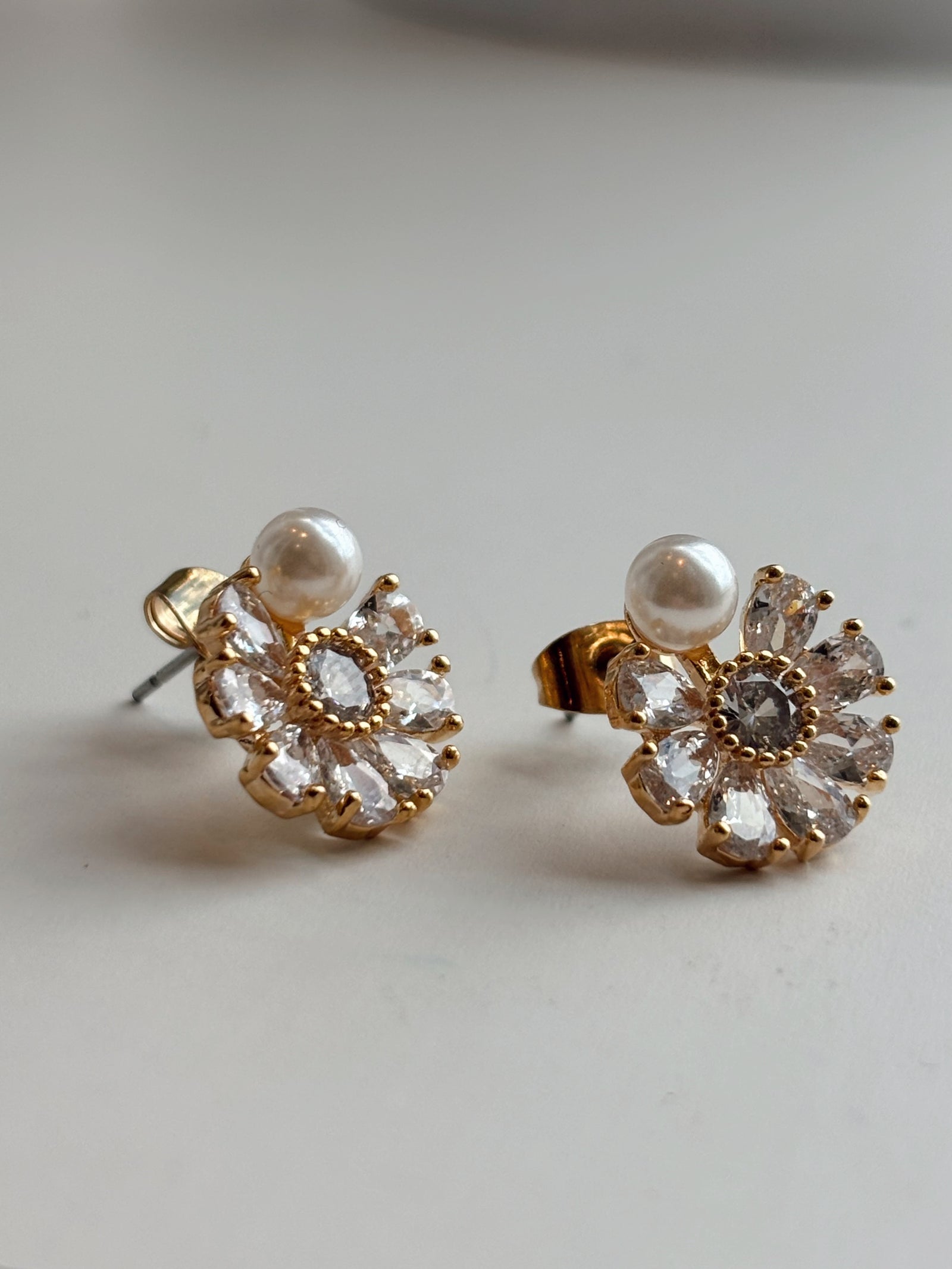 Gold Plated Cubic Zirconia Flower Earrings