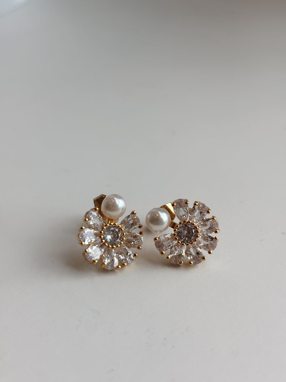 Gold Plated Cubic Zirconia Flower Earrings