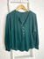 Selah V-Neck Half Button Long Sleeve Top Hunter Green