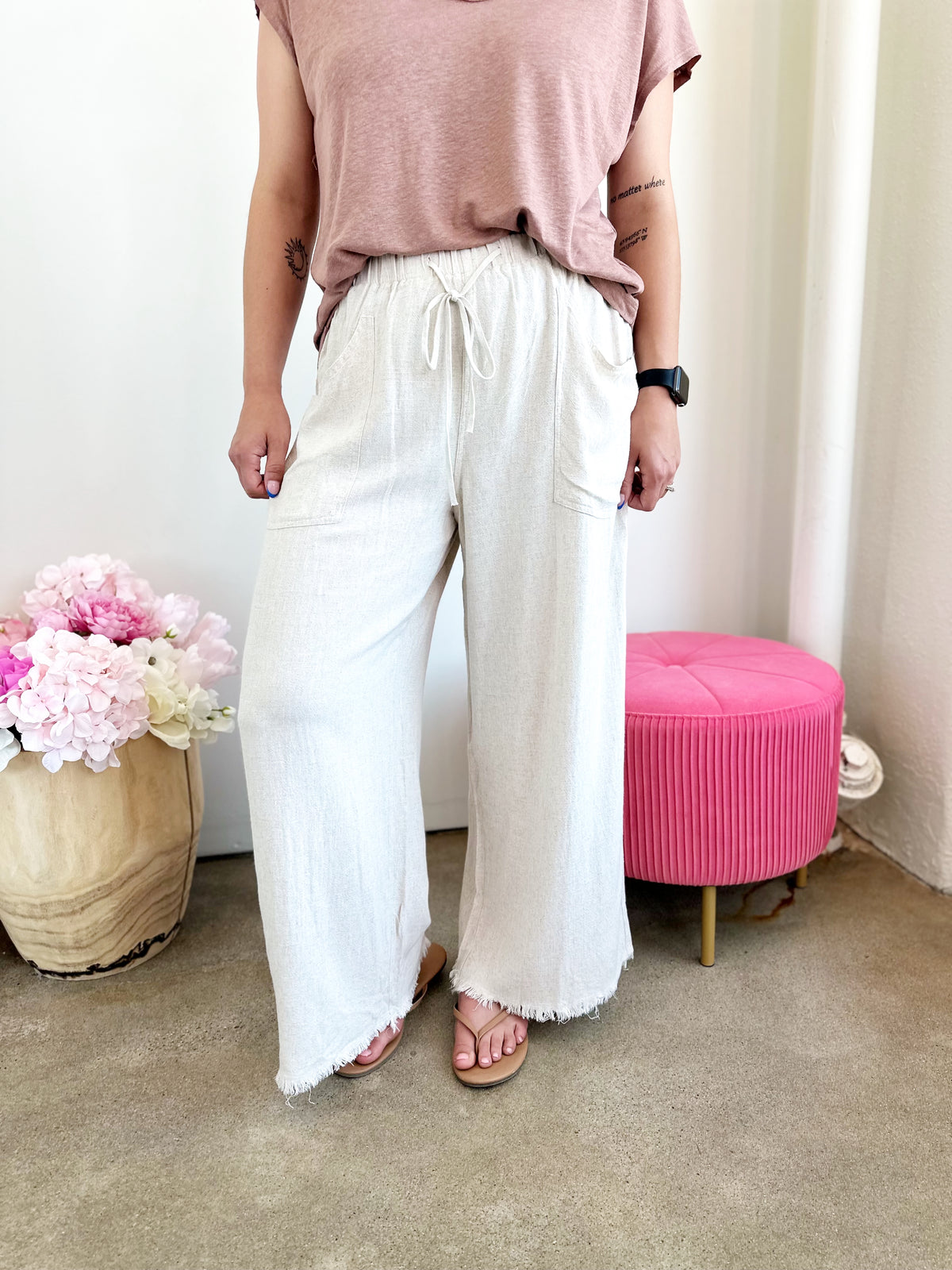 Baylor Cropped Wide Leg Pants Oatmeal