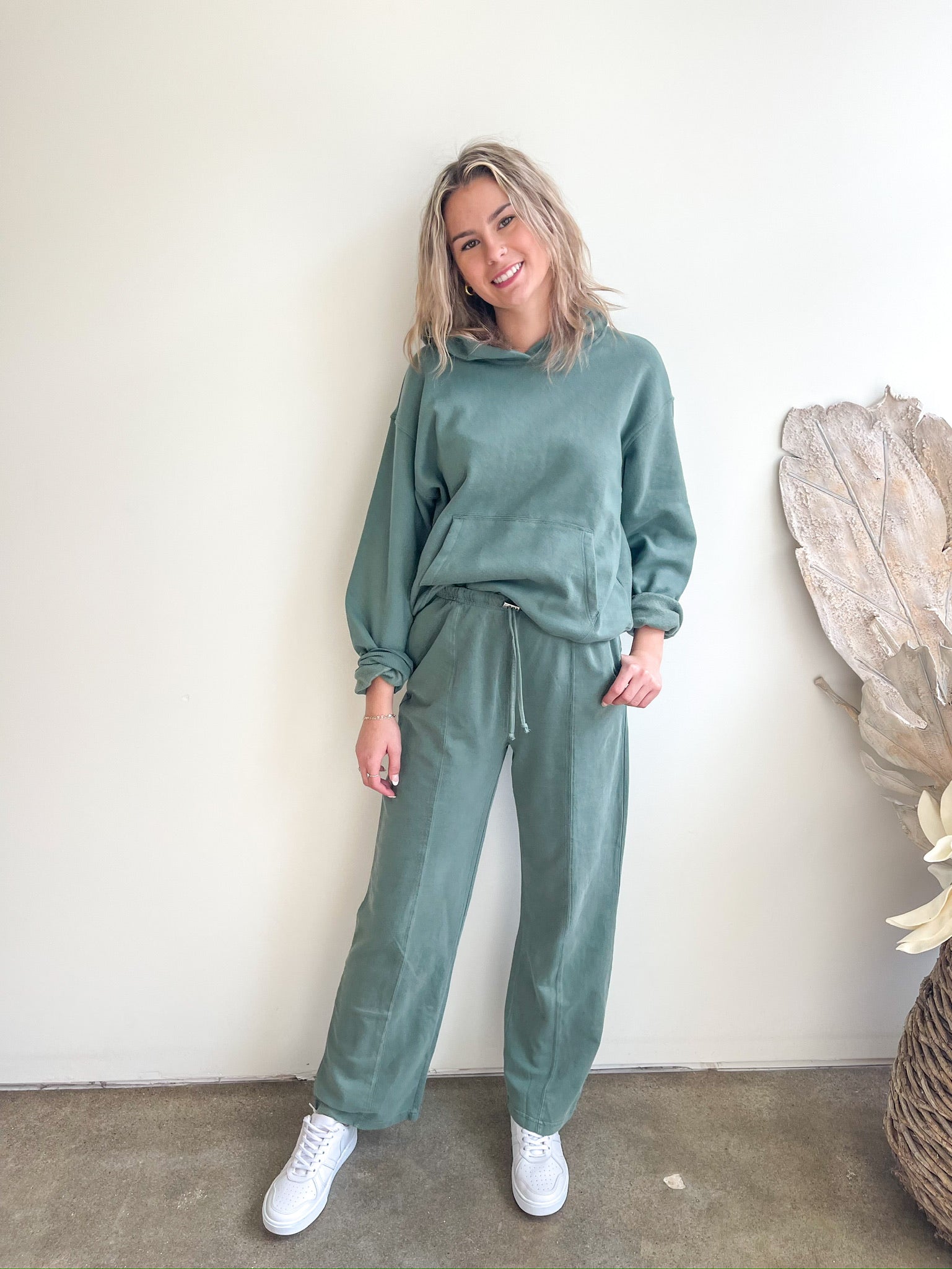 Carla Cozy Pants, Gray Green