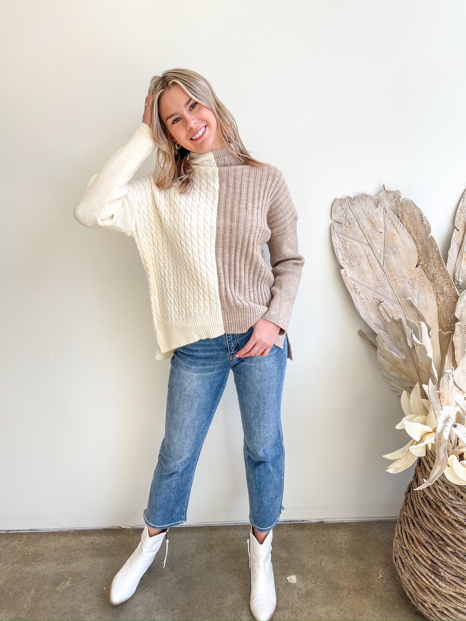 Catherine Colorblock Sweater, Oatmeal