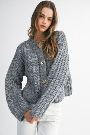 Annalise Chunky Knit Cardigan H. Grey