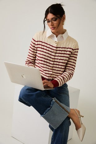 Kailey Stripe Cable Cardigan
