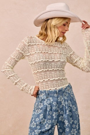 Marlene Ruffle Flower Lace Top