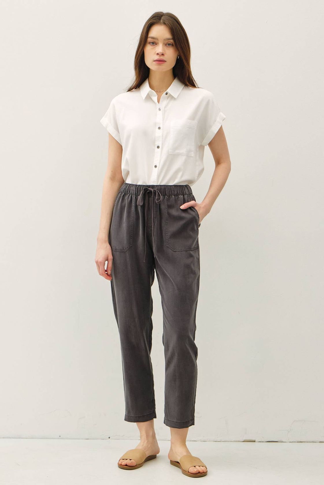 Erica Tencel Tapered Pants Charcoal