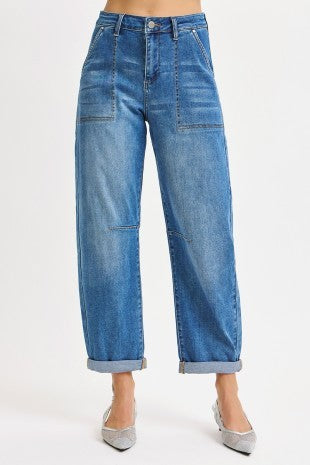 Zena Mid Rise Barrel Jeans