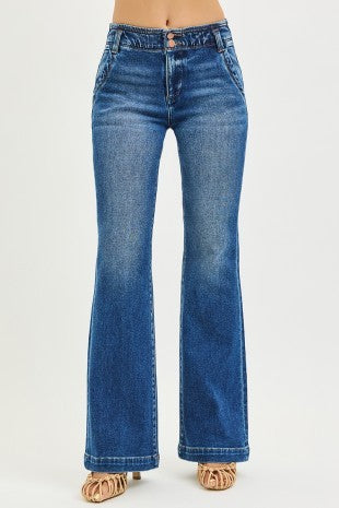 Tori High Rise Flare Double Button Jeans