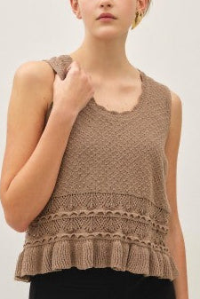 Kacie Ruffled Crochet Knit Tank Top