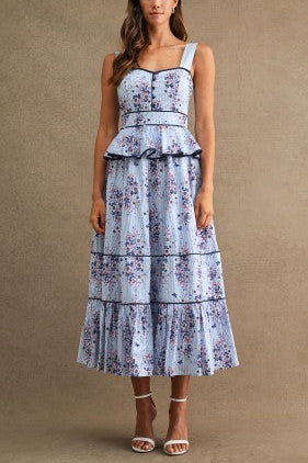 Grace Floral Peplum Waist Midi Dress