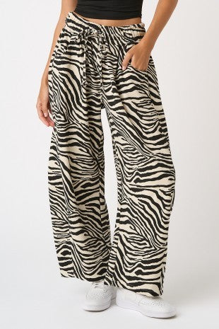 Lou Zebra Print Barrel Leg Pants Black/Tan