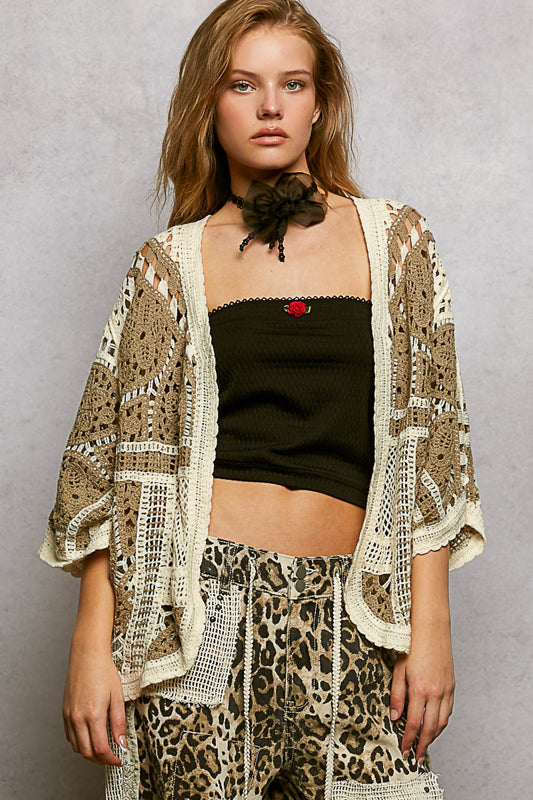 Courtney Crochet Cardigan Mocha Multi
