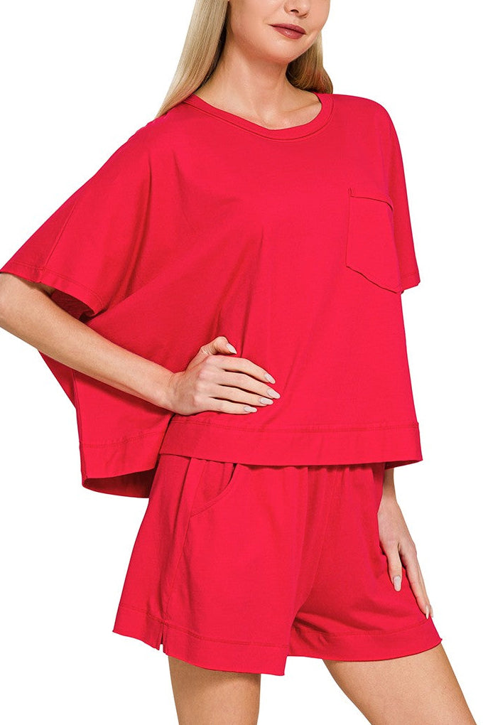Nikki Boxy Top &amp; Shorts Set Ruby