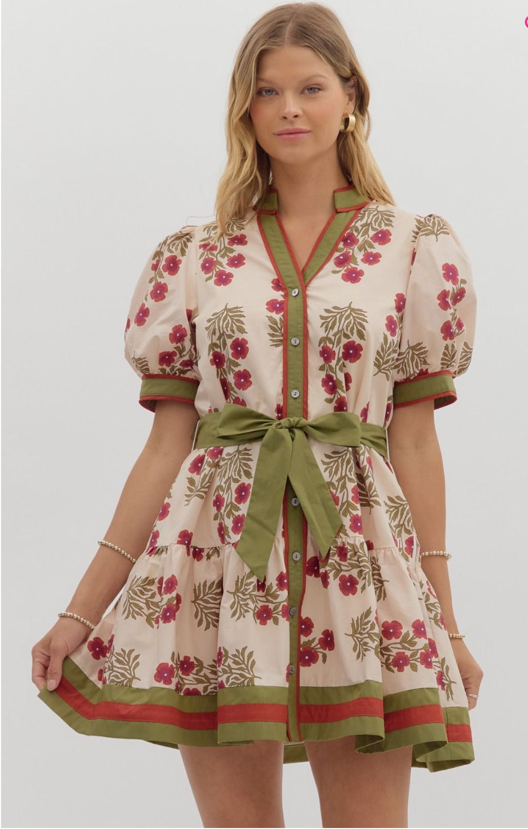 Lara Floral Mini Dress Ecru
