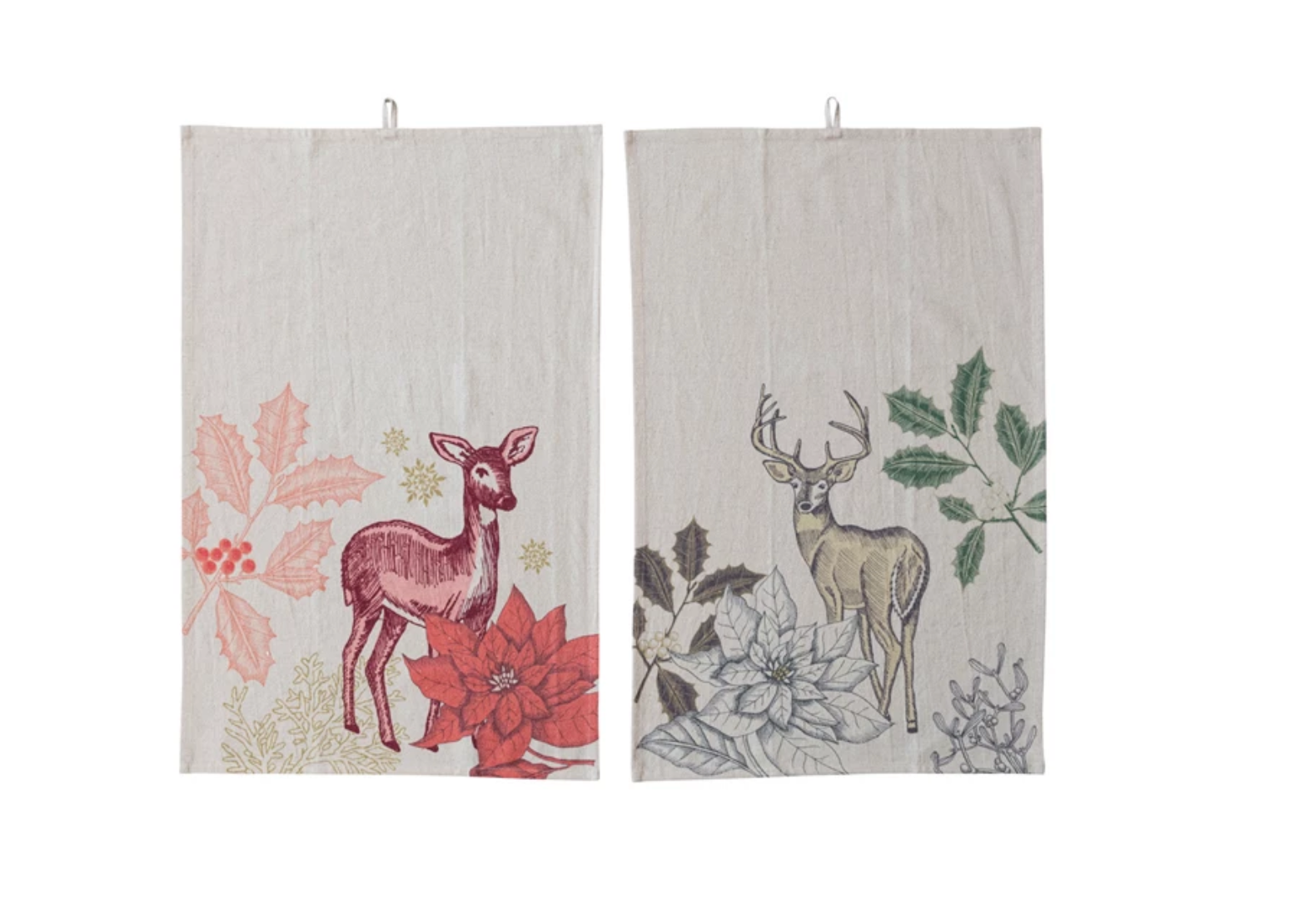 Cotton & Linen Printed Tea Towel w/Floral & Fauna