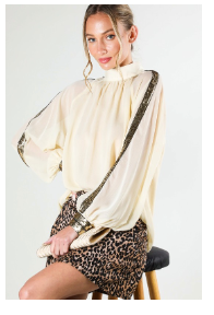 Isabella Raglan Sequin Chiffon Top Taupe