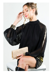 Isabella Raglan Sequin Chiffon Top Black