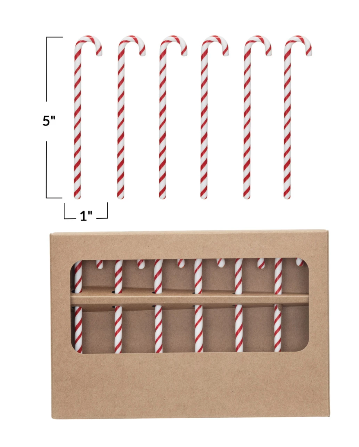 Glass Candy Cane Shaped Stir Sticks  Boxed Set/6
