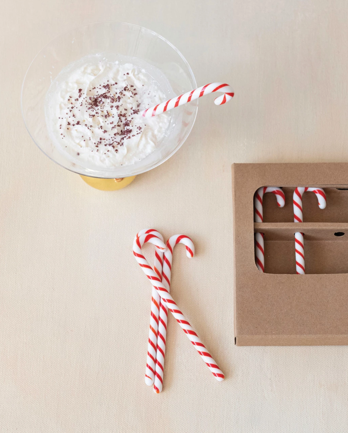 Glass Candy Cane Shaped Stir Sticks  Boxed Set/6