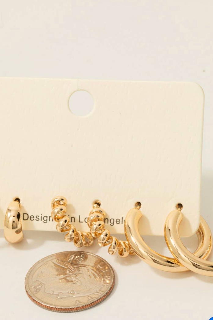 3Pc Mixed Hoop Earrings Set S