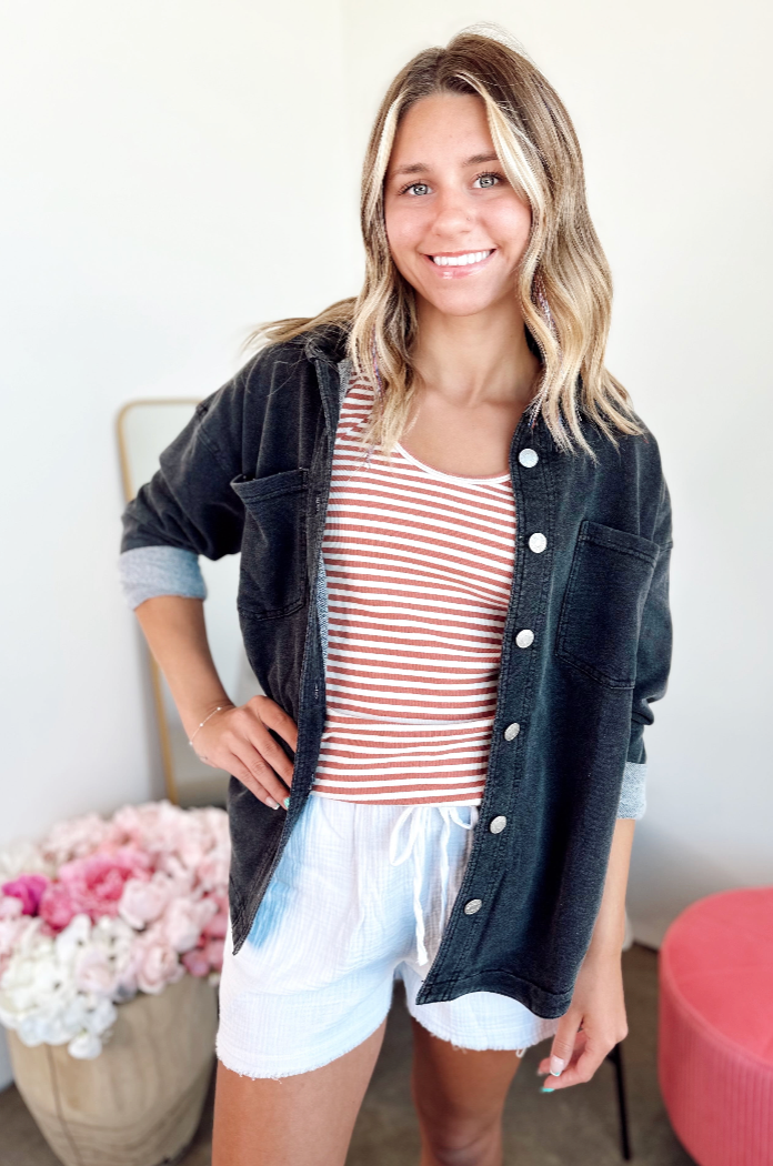 Harper Fleece Oversized Shacket Charcoal