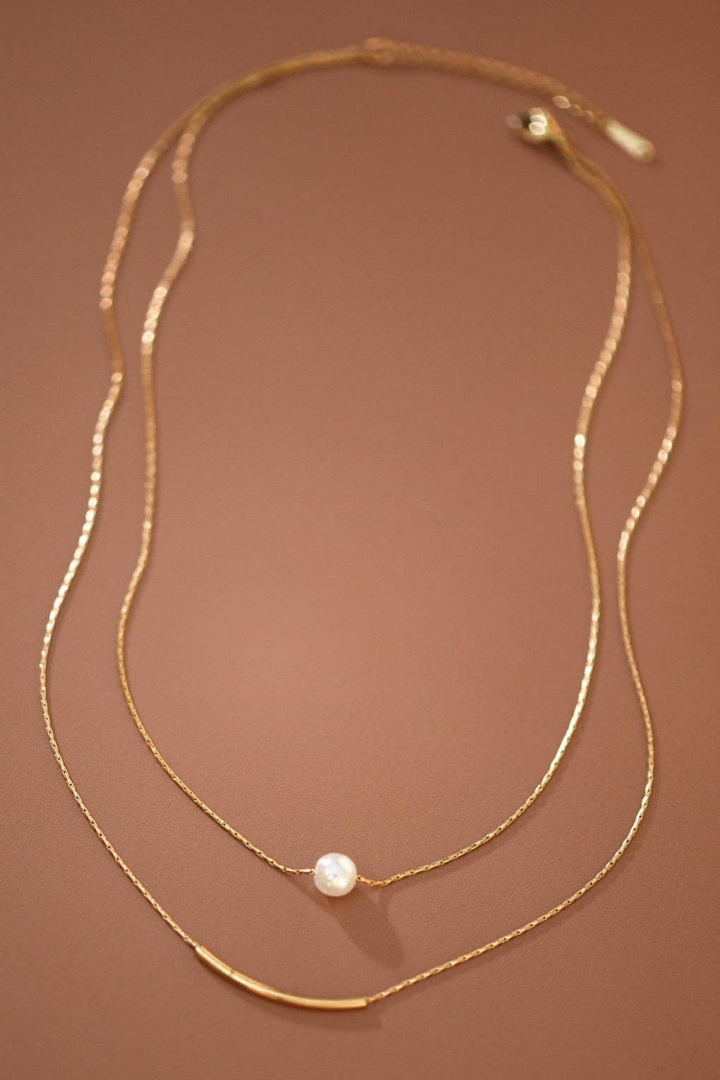 Double Herringbone Chain Pearl Necklace