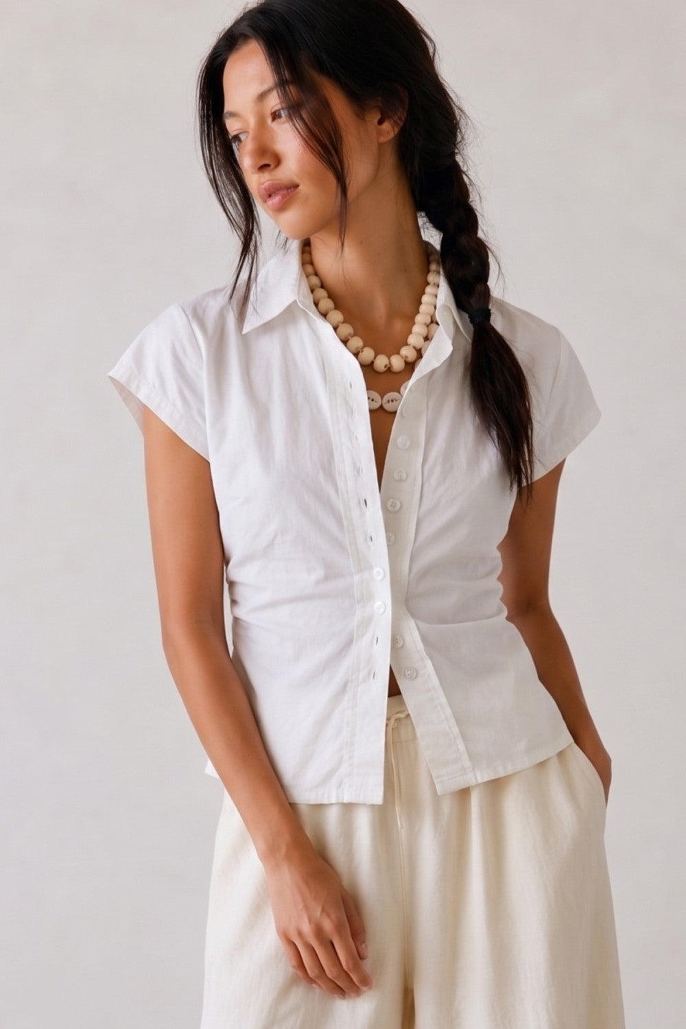 Arianna Ruching Button Down Shirt