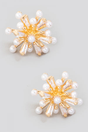 Pearl & CZ Studded Sunburst Earrings