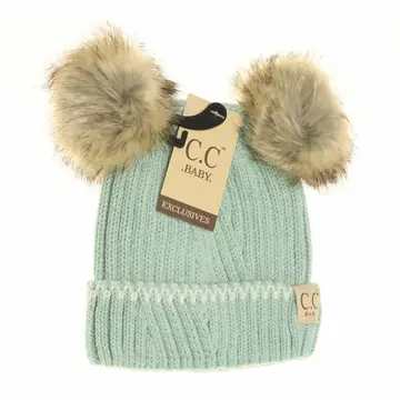 Baby Solid Knit Double Fur Pom Beanie