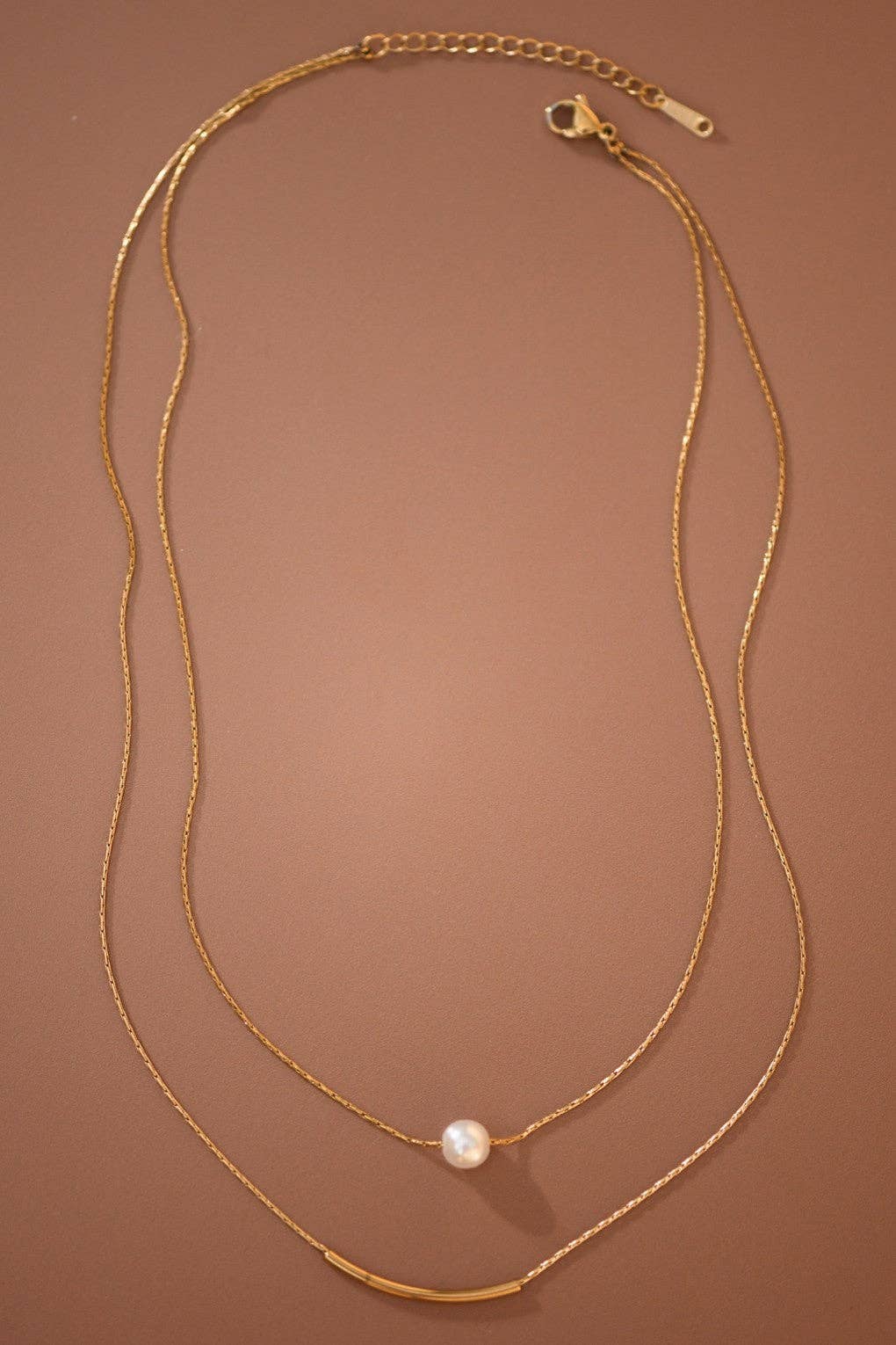 Double Herringbone Chain Pearl Necklace