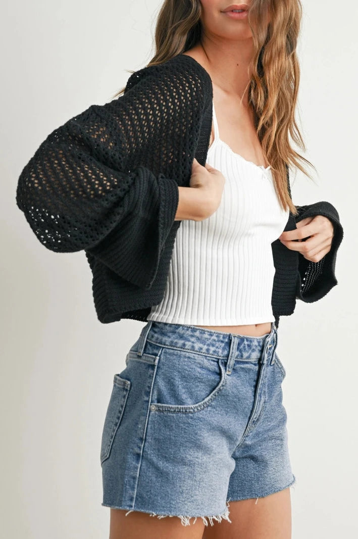 Eve Wide Sleeve Crop Cardigan Sweater Black