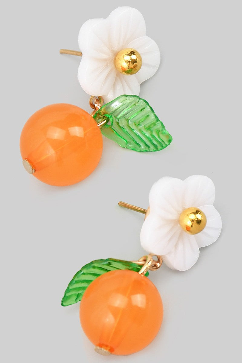 Flower Stud & Orange Dangle Earrings
