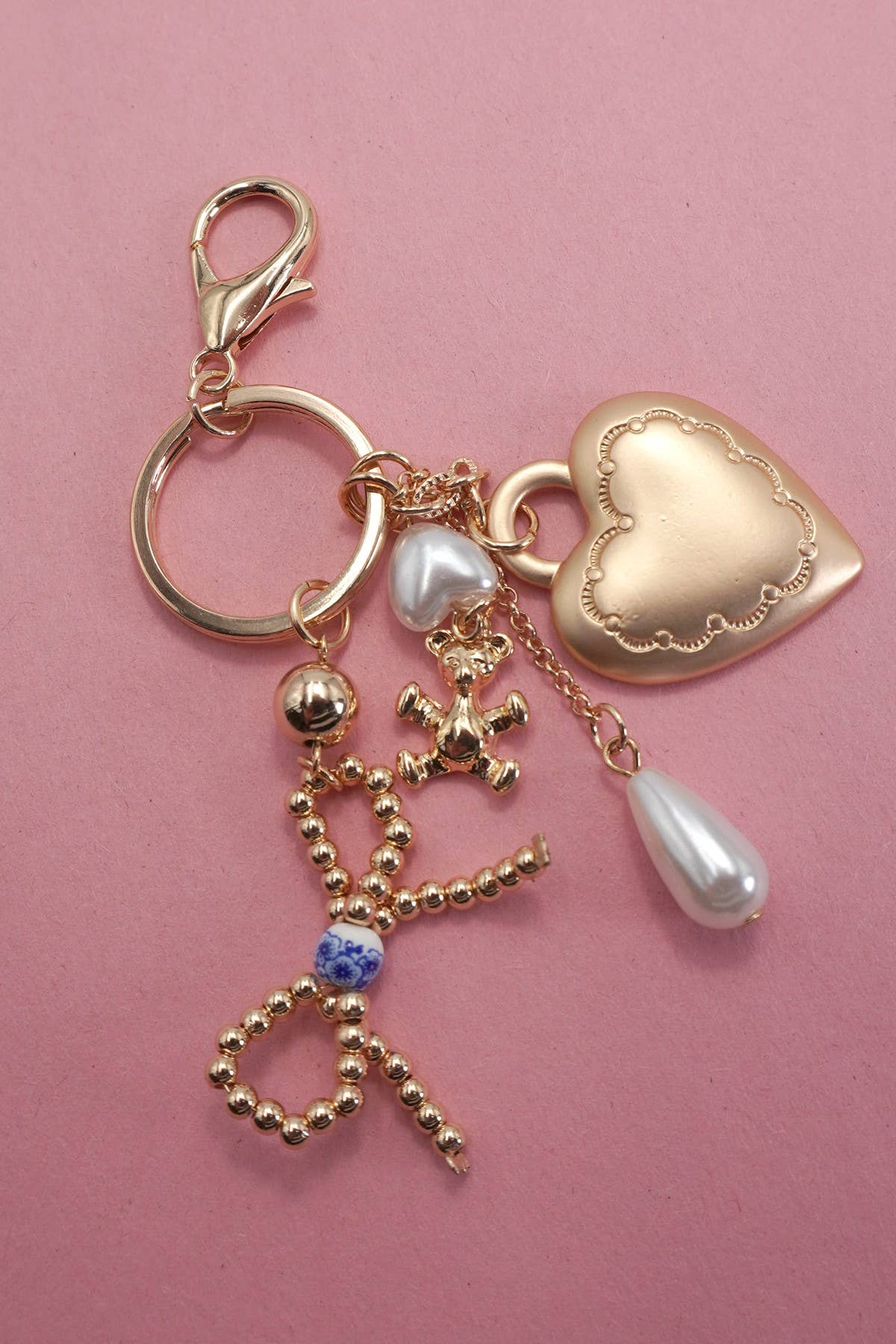 Porcelain Bow Heart Bear Bag Charm