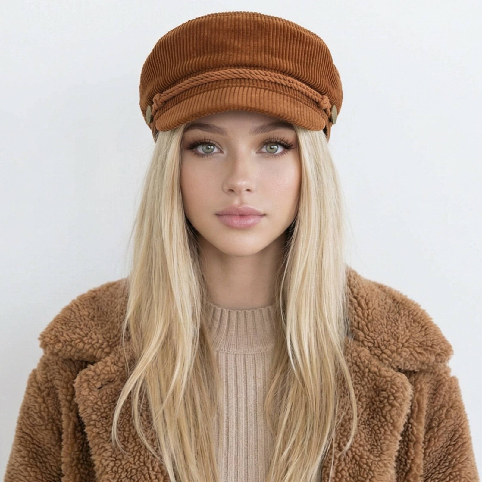 C.C. cotton corduroy solid with rope fisherman cap