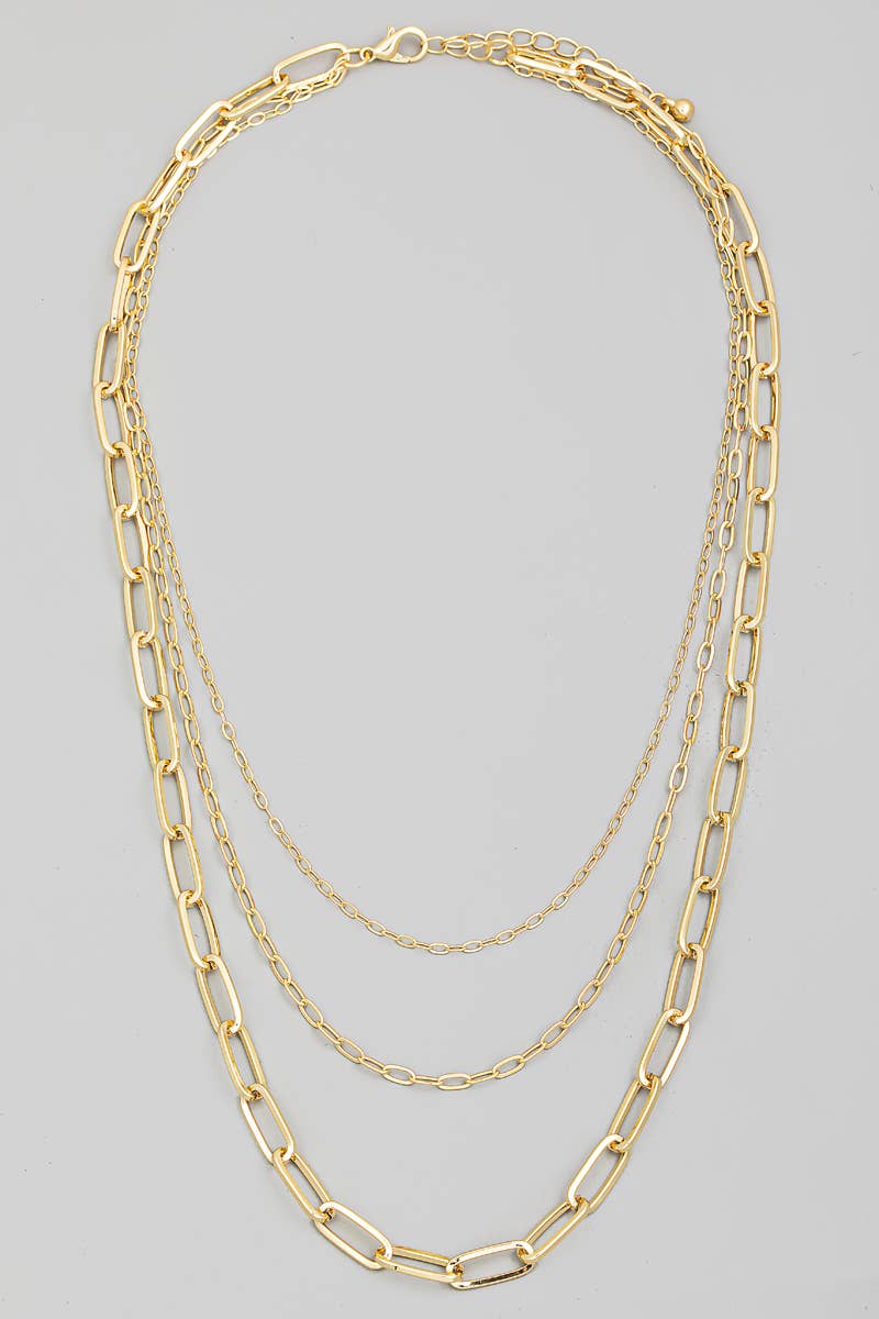 Triple Oval Chain Link Necklace Gold