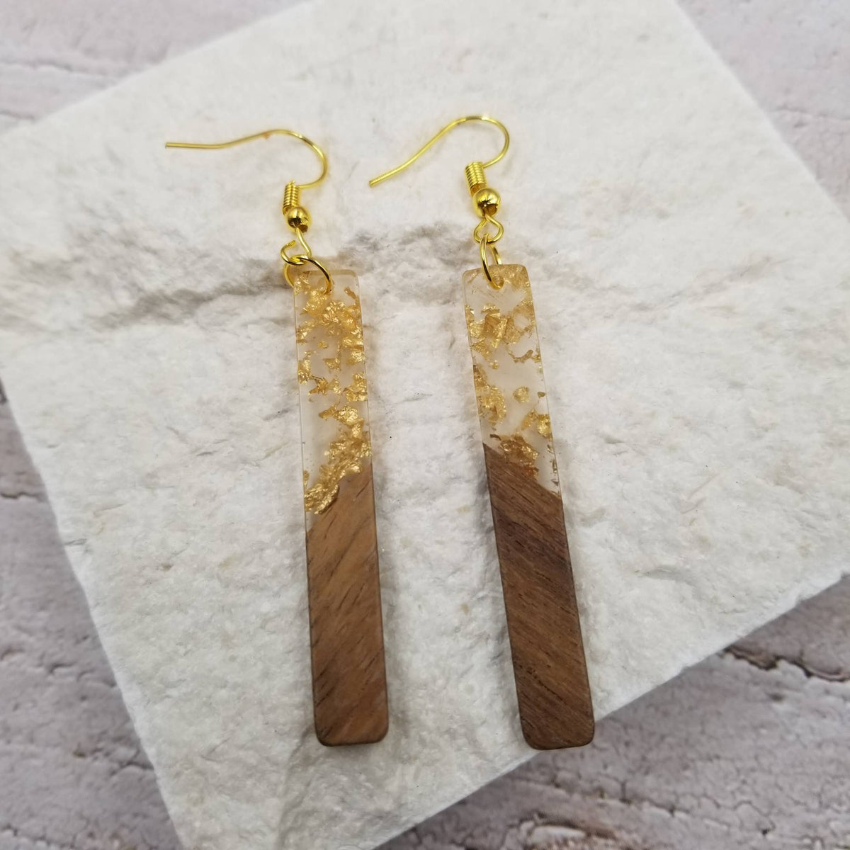 Gold Wood Bar Earrings