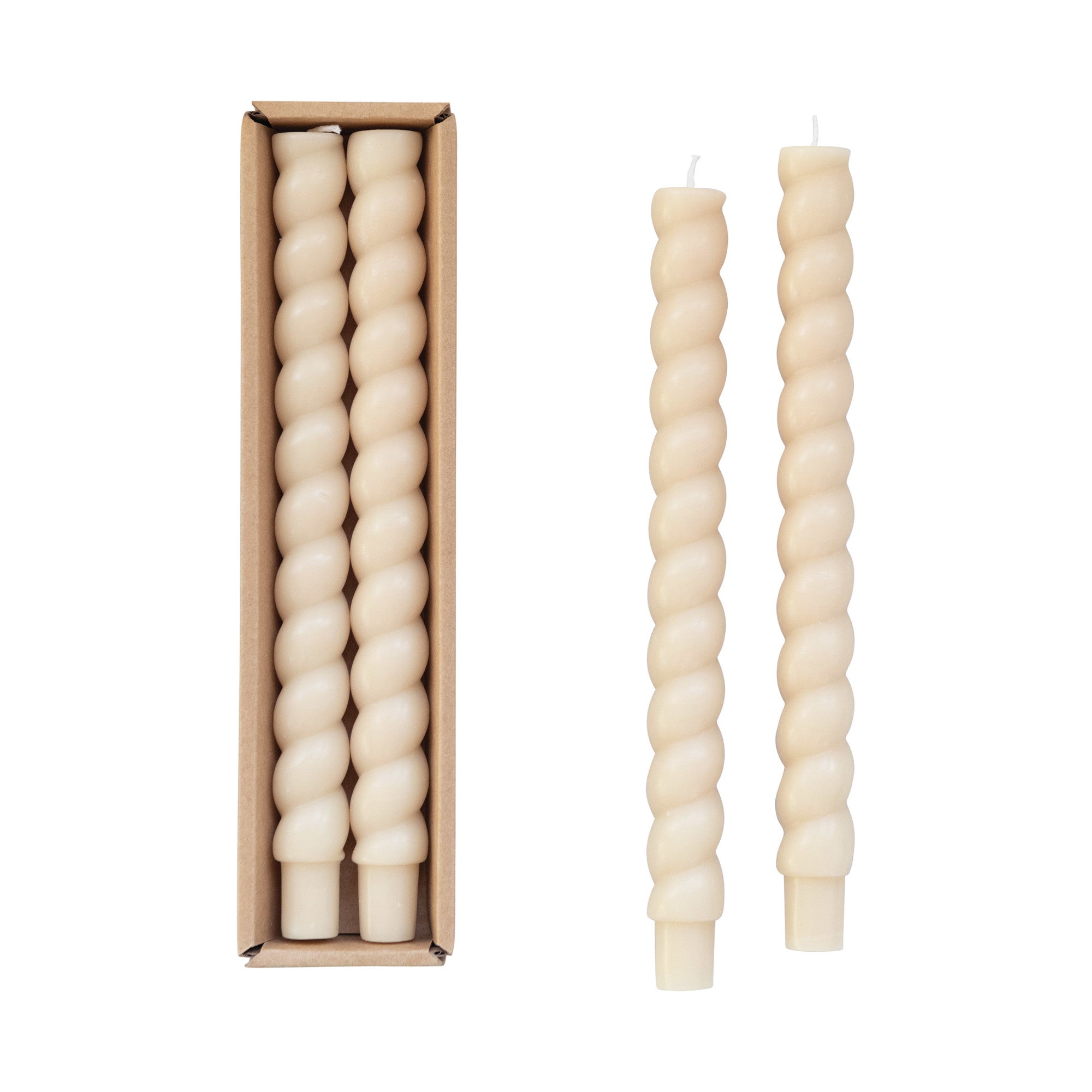 10"H Unscented Twisted Taper Candles (2) Cream