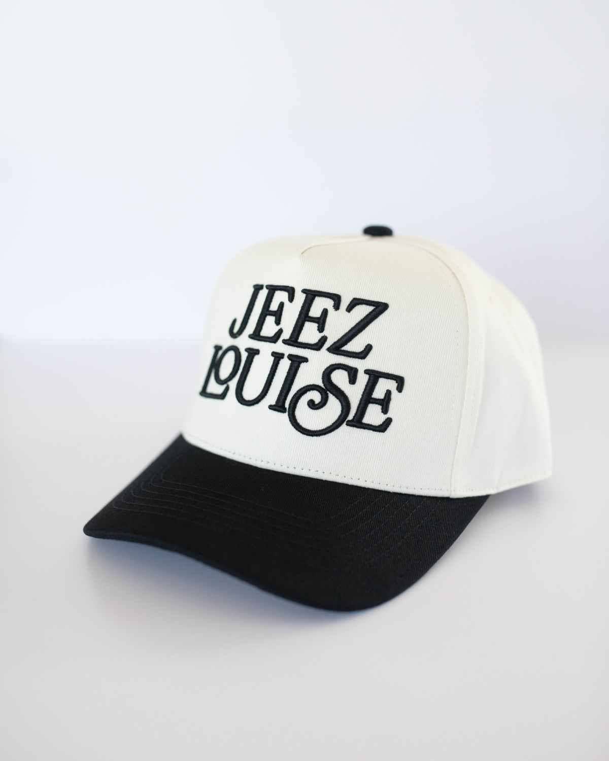 Jeez Louise Trucker Hat Black/Cream