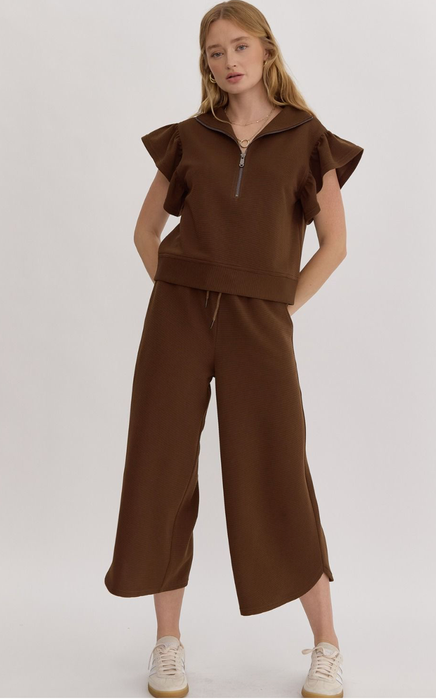 Sasha 2 PC Pant Set, Brown