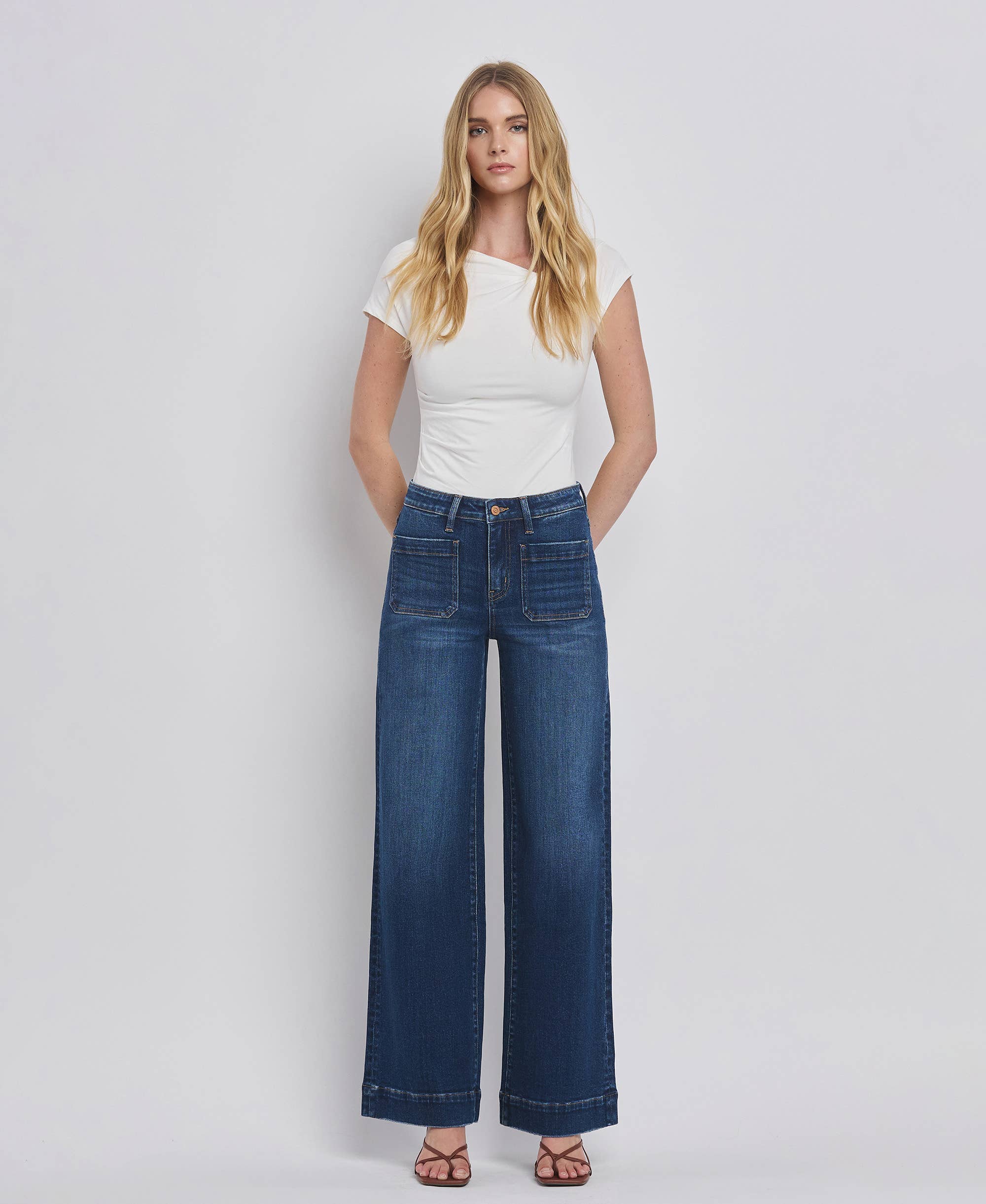 Jen High Rise Wide Trouser Jeans Dark Denim