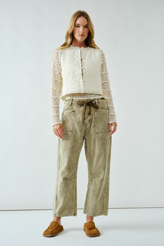 Dani Barrel Corduroy Pants Olive