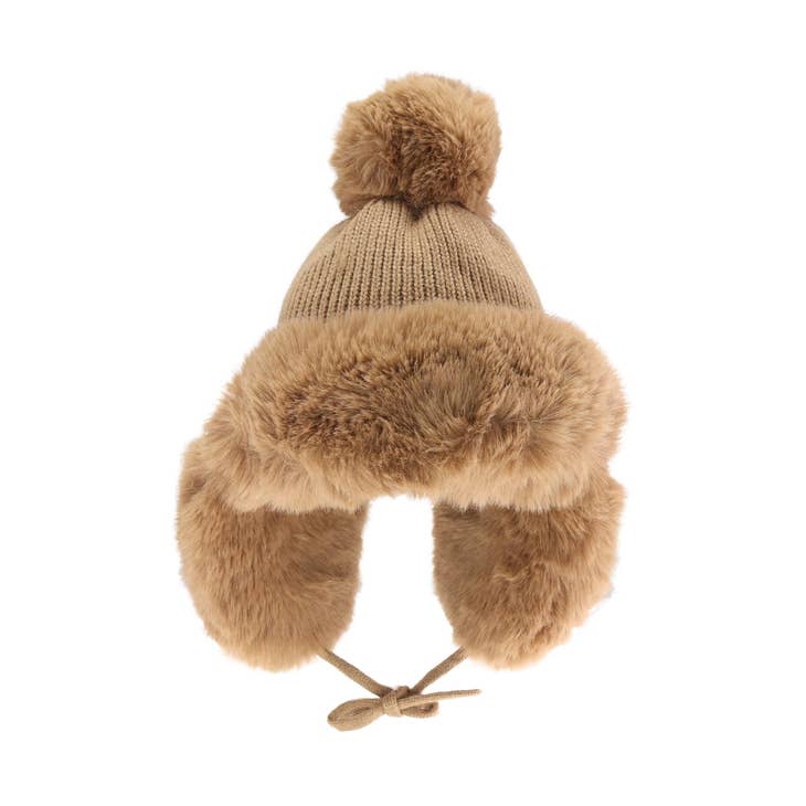 C.C. Thick Knit Trapper Pom Hat, Camel