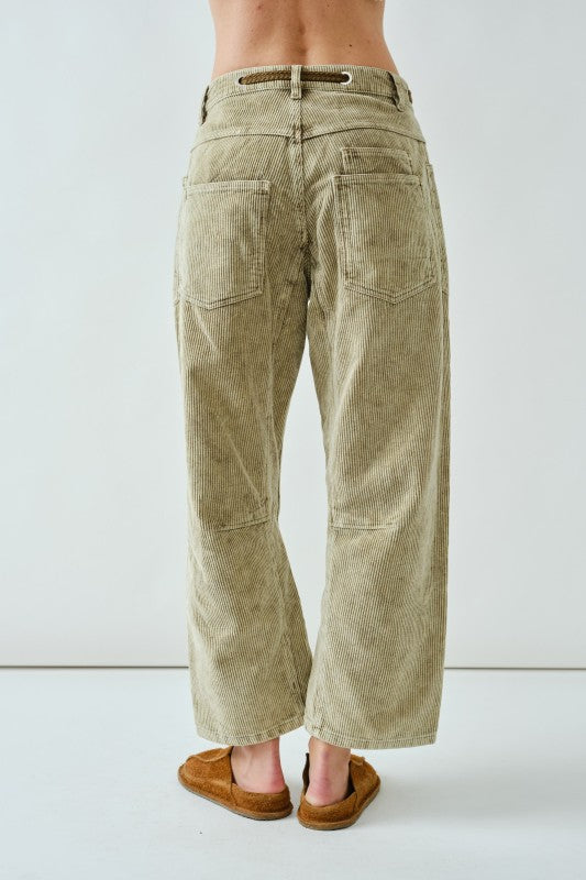 Dani Barrel Corduroy Pants Olive