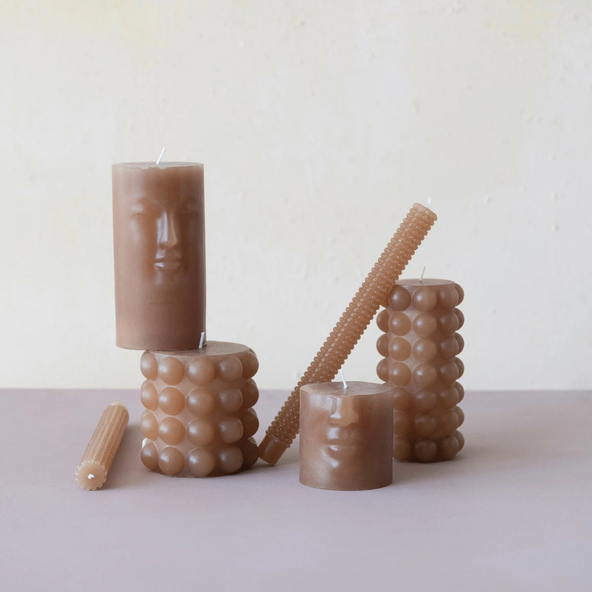 10&quot;H Unscented Hobnail Taper Candles (2) Brown