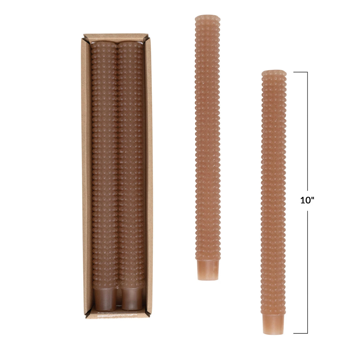 10&quot;H Unscented Hobnail Taper Candles (2) Brown