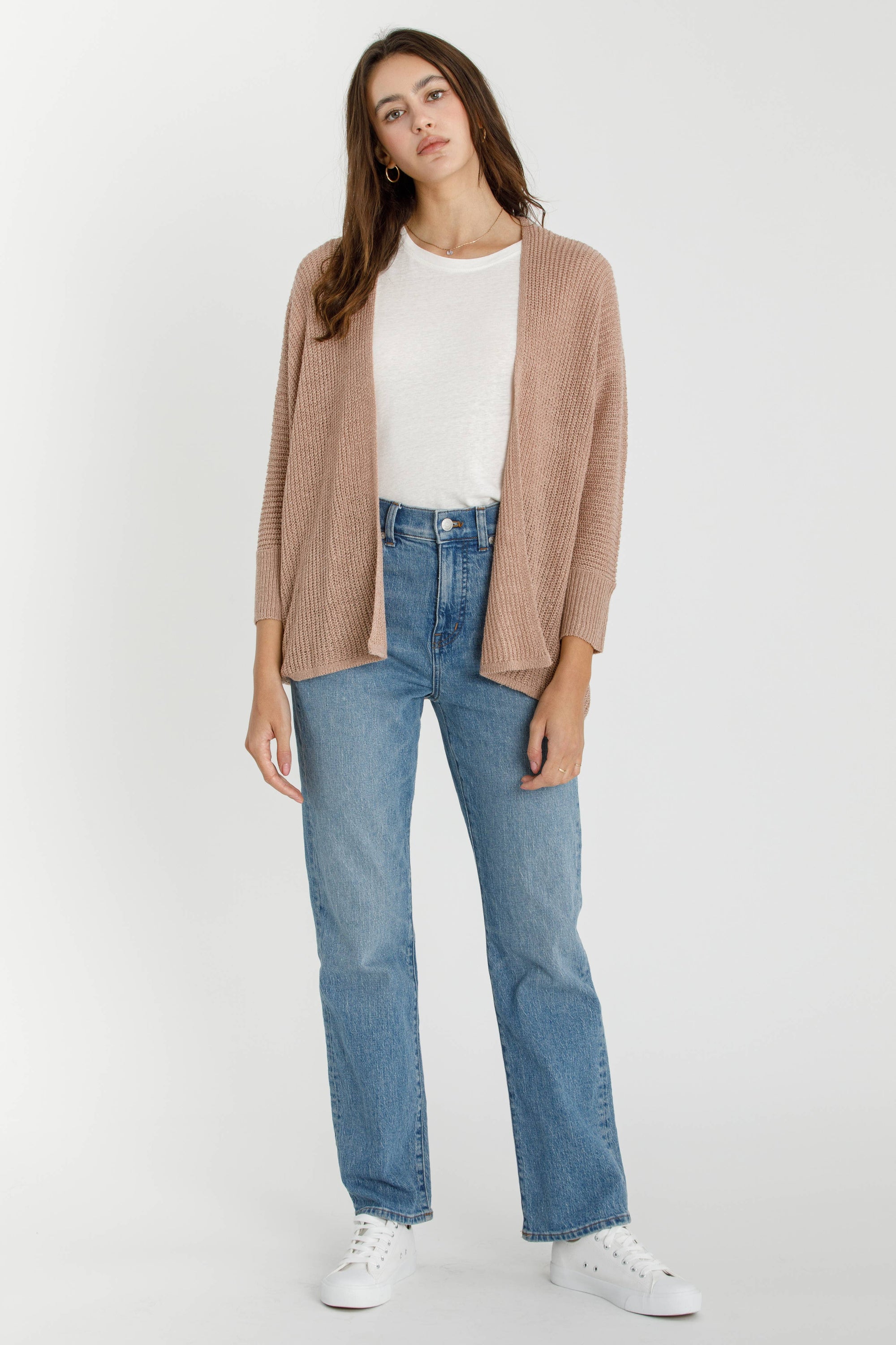 Kamie Dolman Sleeve Open Front Cardigan Mocha