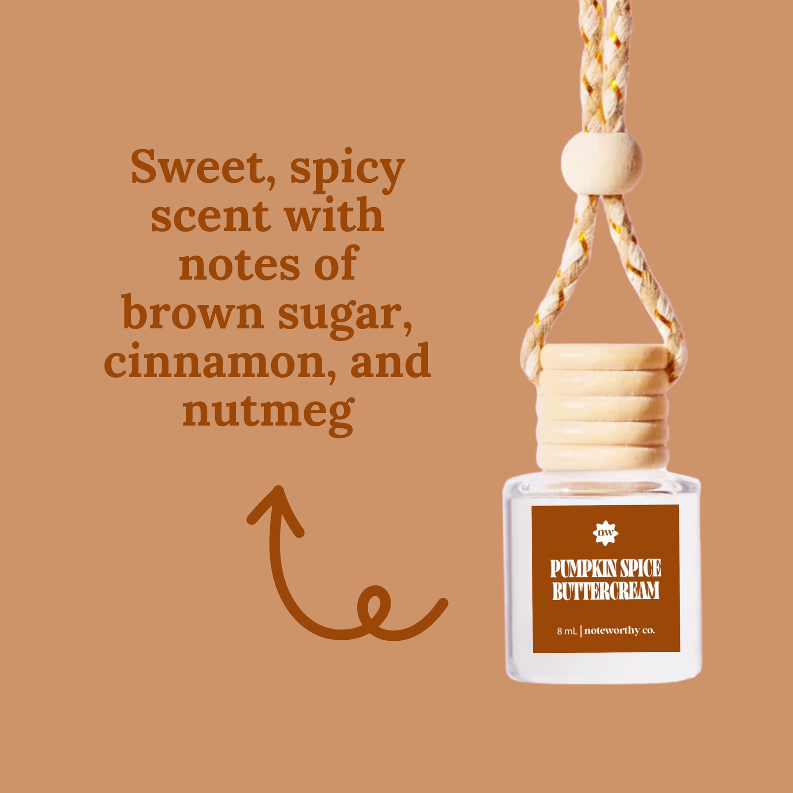 Ad for a pumpkin spice buttercream diffuser on a rope